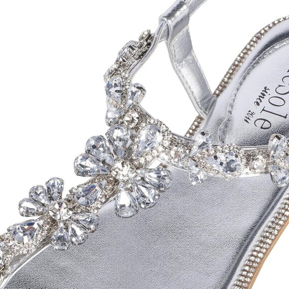 SheSole Womens Sparkly Flat Sandals Open Toe T-Strap Dressy Bridal Wedding Shoes - Picture 4 of 9